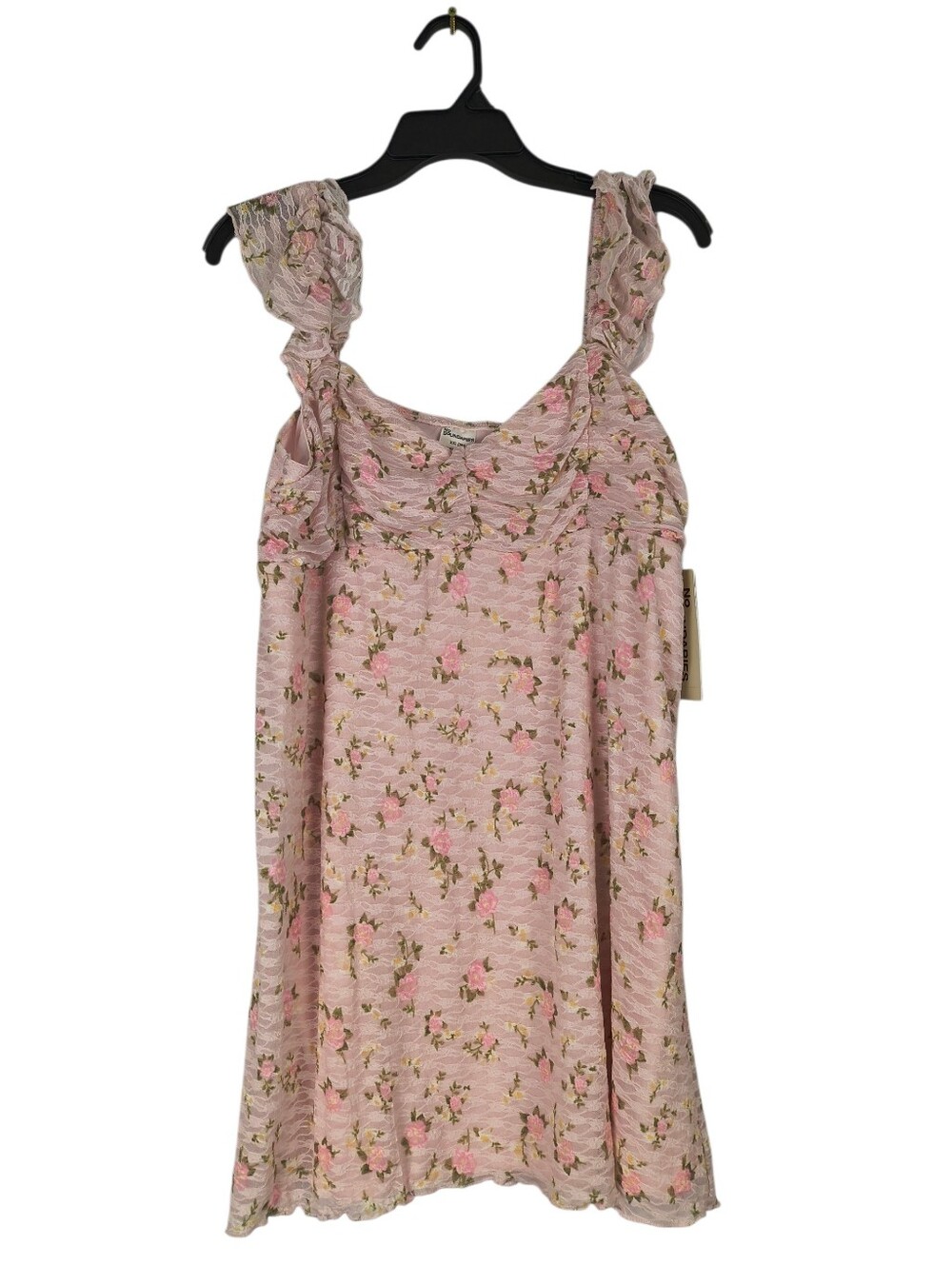 No Boundaries Mini Dress Women's XXL Pink Floral Double Ruffle Sleeveless Ruched